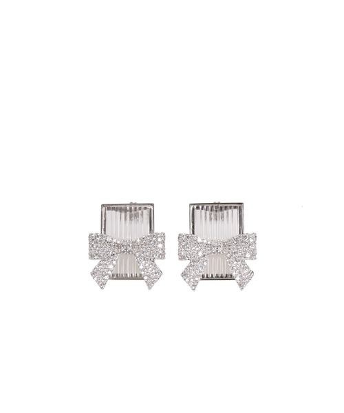 YVMIN(イヴミン)の「BOW-ADORNED SQUARE GLASS STUD EARRINGS(イヤリング・レディース・ホワイト・OS)」の1枚目の写真