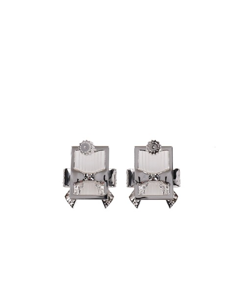 YVMIN(イヴミン)の「BOW-ADORNED SQUARE GLASS STUD EARRINGS(イヤリング・レディース・ホワイト・OS)」の2枚目の写真