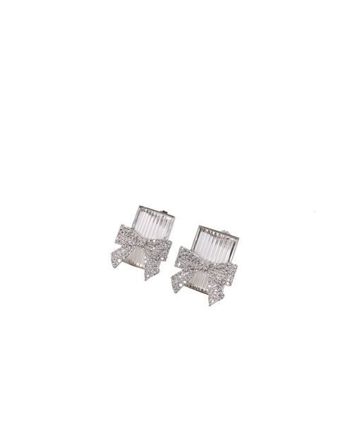 YVMIN(イヴミン)の「BOW-ADORNED SQUARE GLASS STUD EARRINGS(イヤリング・レディース・ホワイト・OS)」の3枚目の写真