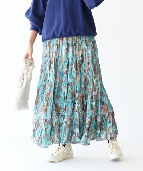 sanpo kuschel(サンポクシェル)の「ゆらり揺れる水彩画スカート(スカート・レディース・グリーン・FREE)」の7枚目の写真