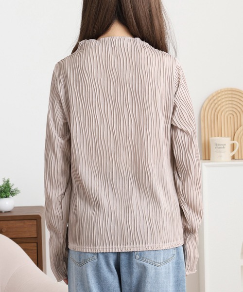 mitis(ミティス)の「mitis ウェーブジャガード ボトルネックロンT(Tシャツ/カットソー・レディース・マスタード/アイボリー/グレイッシュベージュ/ブラック/チャコール/グリーン・M)」の7枚目の写真