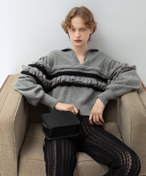 セール】【leinwande】Textured Ruffle Sleeve Polo（ポロシャツ