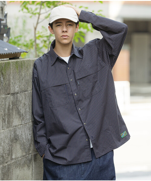 Foxfire（フォックスファイヤー）の「Foxfire/フォックスファイヤー 別注 フィッシングポケット ロングスリーブ チェックシャツ/カモ柄（シャツ/ブラウス・メンズ・カモフラージュ/ネイビー/ベージュ/グリーン/グレー・MEDIUM/LARGE）」の4枚目の写真