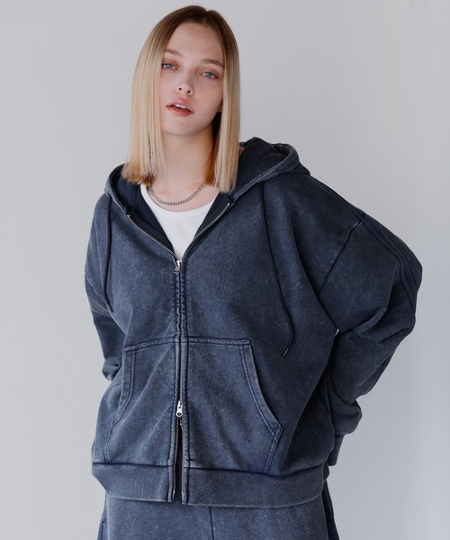 ROCHEM（ローシェン）の「ヘビーウェイトピグメントサイドライン短丈ダブルジップフーディー（パーカー・メンズ・ブラウン/ネイビー/グレー/ブラック・L/M/S/XS）」の4枚目の写真