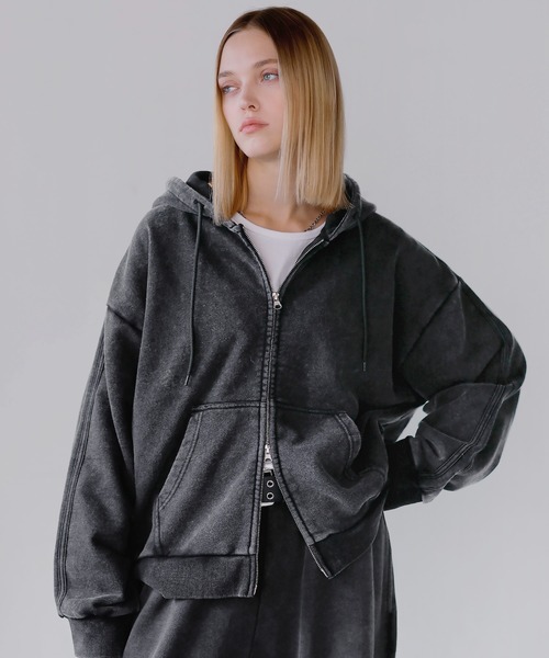 ROCHEM（ローシェン）の「ヘビーウェイトピグメントサイドライン短丈ダブルジップフーディー（パーカー・メンズ・ブラウン/ネイビー/グレー/ブラック・L/M/S/XS）」の12枚目の写真