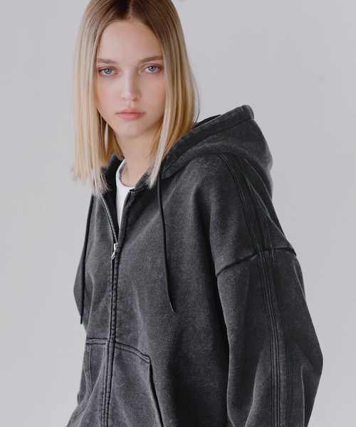 ROCHEM（ローシェン）の「ヘビーウェイトピグメントサイドライン短丈ダブルジップフーディー（パーカー・メンズ・ブラウン/ネイビー/グレー/ブラック・L/M/S/XS）」の14枚目の写真