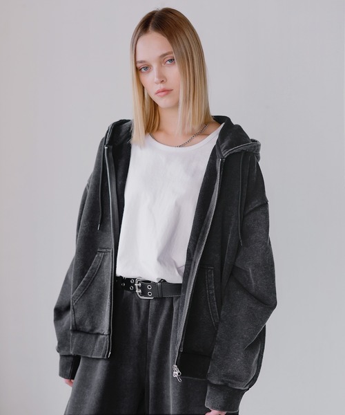 ROCHEM（ローシェン）の「ヘビーウェイトピグメントサイドライン短丈ダブルジップフーディー（パーカー・メンズ・ブラウン/ネイビー/グレー/ブラック・L/M/S/XS）」の15枚目の写真