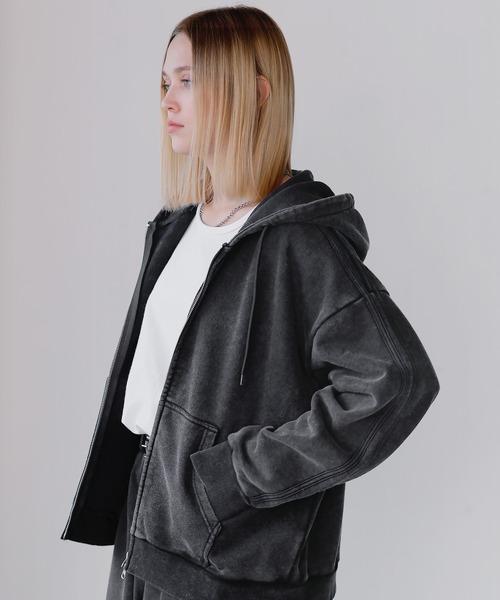 ROCHEM（ローシェン）の「ヘビーウェイトピグメントサイドライン短丈ダブルジップフーディー（パーカー・メンズ・ブラウン/ネイビー/グレー/ブラック・L/M/S/XS）」の16枚目の写真