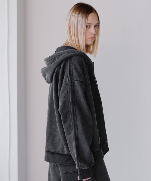 ROCHEM（ローシェン）の「ヘビーウェイトピグメントサイドライン短丈ダブルジップフーディー（パーカー・メンズ・ブラウン/ネイビー/グレー/ブラック・L/M/S/XS）」の17枚目の写真