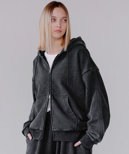 ROCHEM（ローシェン）の「ヘビーウェイトピグメントサイドライン短丈ダブルジップフーディー（パーカー・メンズ・ブラウン/ネイビー/グレー/ブラック・L/M/S/XS）」の6枚目の写真