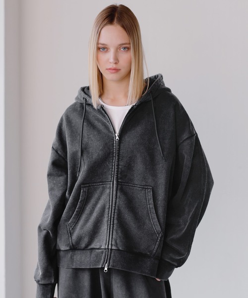 ROCHEM（ローシェン）の「ヘビーウェイトピグメントサイドライン短丈ダブルジップフーディー（パーカー・メンズ・ブラウン/ネイビー/グレー/ブラック・L/M/S/XS）」の7枚目の写真