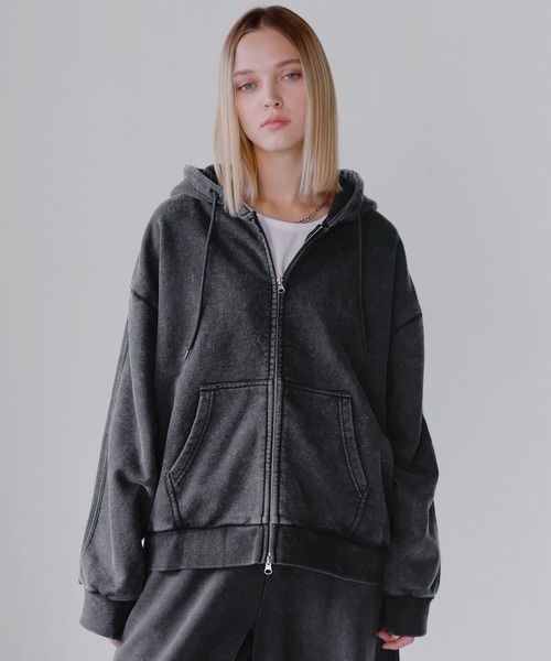 ROCHEM（ローシェン）の「ヘビーウェイトピグメントサイドライン短丈ダブルジップフーディー（パーカー・メンズ・ブラウン/ネイビー/グレー/ブラック・L/M/S/XS）」の8枚目の写真