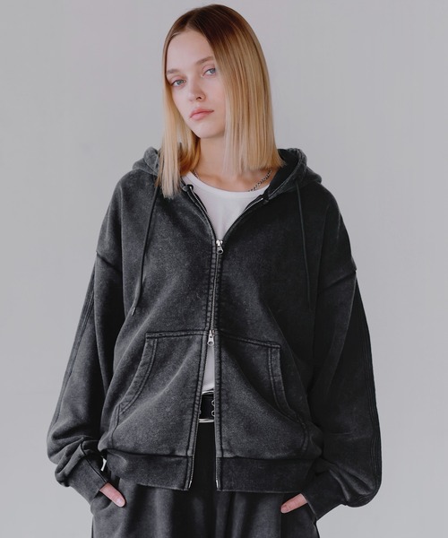 ROCHEM（ローシェン）の「ヘビーウェイトピグメントサイドライン短丈ダブルジップフーディー（パーカー・メンズ・ブラウン/ネイビー/グレー/ブラック・L/M/S/XS）」の10枚目の写真