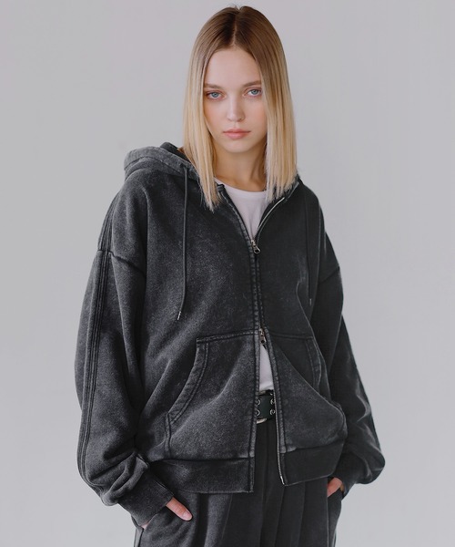 ROCHEM（ローシェン）の「ヘビーウェイトピグメントサイドライン短丈ダブルジップフーディー（パーカー・メンズ・ブラウン/ネイビー/グレー/ブラック・L/M/S/XS）」の5枚目の写真