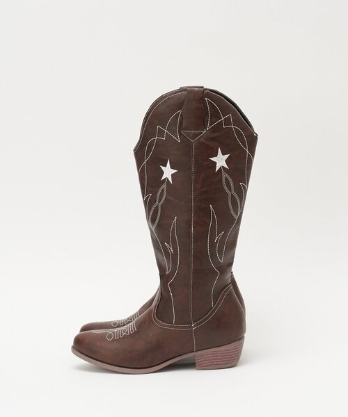 CIAOPANIC（チャオパニック）の「星柄刺繍ウエスタンブーツ（ブーツ・レディース・ブラウン/レッド・SMALL/MEDIUM/LARGE）」の3枚目の写真