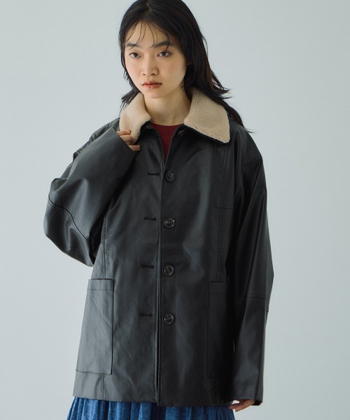 セール】ボアカラーフェイクレザーブルゾン（ブルゾン）｜VICKY