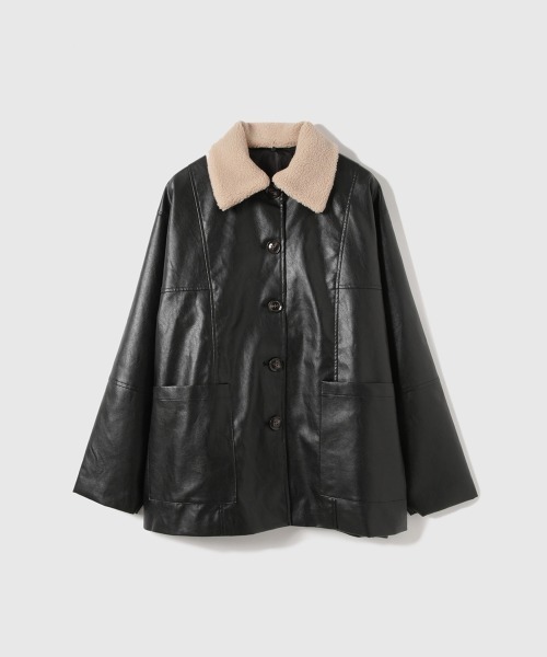 VICKY（ビッキー）の「ボアカラーフェイクレザーブルゾン（ブルゾン・レディース・ブラック/アイボリー・M）」の3枚目の写真