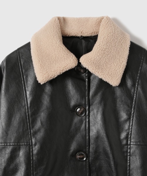 VICKY（ビッキー）の「ボアカラーフェイクレザーブルゾン（ブルゾン・レディース・ブラック/アイボリー・M）」の5枚目の写真