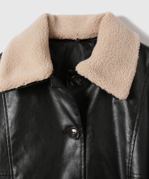 VICKY（ビッキー）の「ボアカラーフェイクレザーブルゾン（ブルゾン・レディース・ブラック/アイボリー・M）」の6枚目の写真