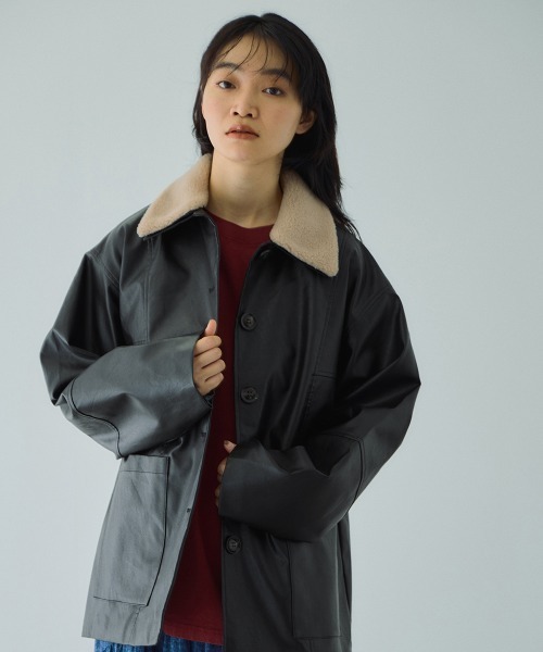 VICKY（ビッキー）の「ボアカラーフェイクレザーブルゾン（ブルゾン・レディース・ブラック/アイボリー・M）」の12枚目の写真