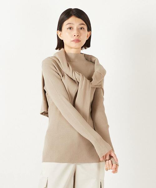 MELROSE claire（メルローズ クレール）の「【ワイドリブラウンドネック2WAYカーディガン】（カーディガン/ボレロ・レディース・レッド/ベージュ/オフホワイト/ブラック/ホワイト×ブラック/ブラウン系その他・FREE）」の5枚目の写真