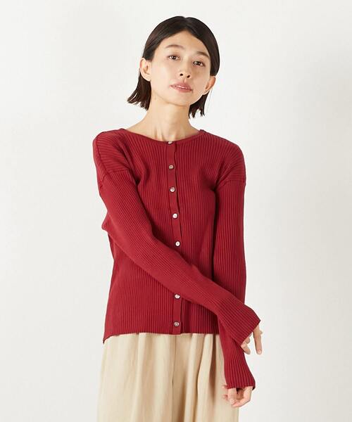 MELROSE claire（メルローズ クレール）の「【ワイドリブラウンドネック2WAYカーディガン】（カーディガン/ボレロ・レディース・レッド/ベージュ/オフホワイト/ブラック/ホワイト×ブラック/ブラウン系その他・FREE）」の6枚目の写真