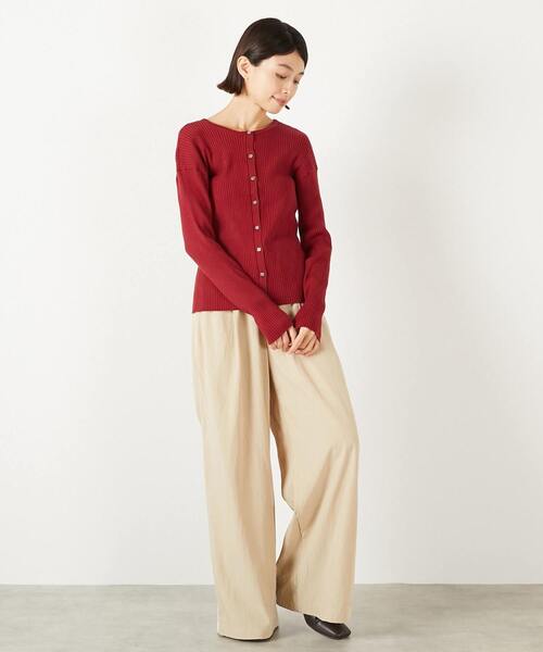 MELROSE claire（メルローズ クレール）の「【ワイドリブラウンドネック2WAYカーディガン】（カーディガン/ボレロ・レディース・レッド/ベージュ/オフホワイト/ブラック/ホワイト×ブラック/ブラウン系その他・FREE）」の8枚目の写真