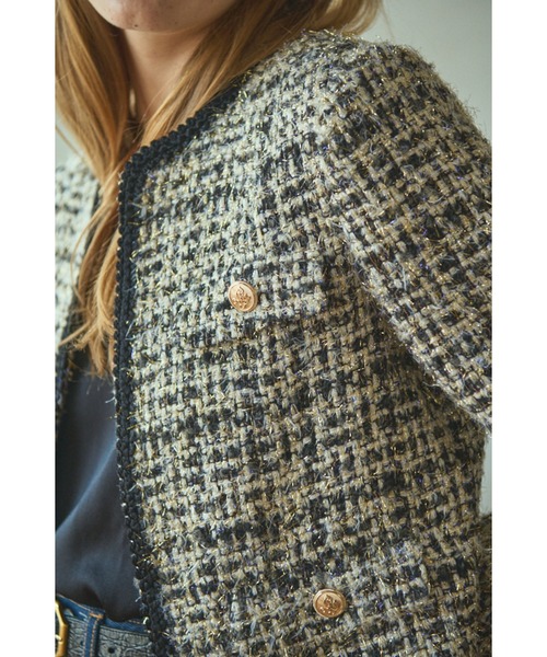 Estella.K(エステラケー)の「Kelly Tweed Jacket ブレードトリムスパークリングジャケット(ノーカラージャケット・レディース・ホワイト系その他/ブラック系その他・FREE)」の7枚目の写真