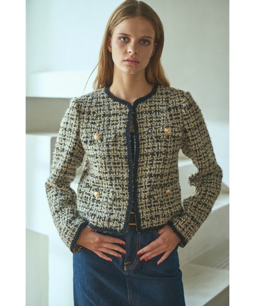Estella.K(エステラケー)の「Kelly Tweed Jacket ブレードトリムスパークリングジャケット(ノーカラージャケット・レディース・ホワイト系その他/ブラック系その他・FREE)」の3枚目の写真