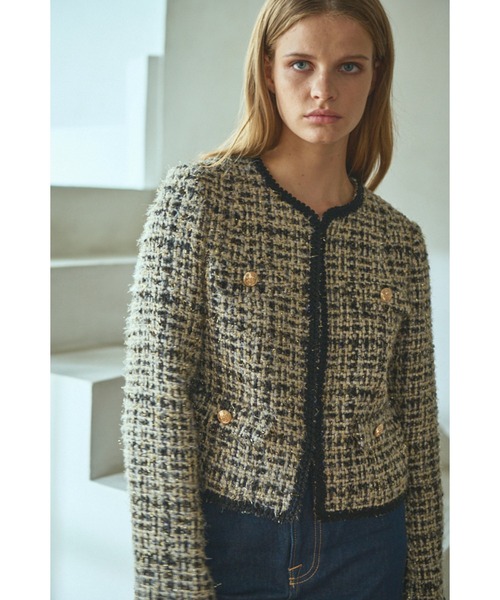Estella.K(エステラケー)の「Kelly Tweed Jacket ブレードトリムスパークリングジャケット(ノーカラージャケット・レディース・ホワイト系その他/ブラック系その他・FREE)」の5枚目の写真