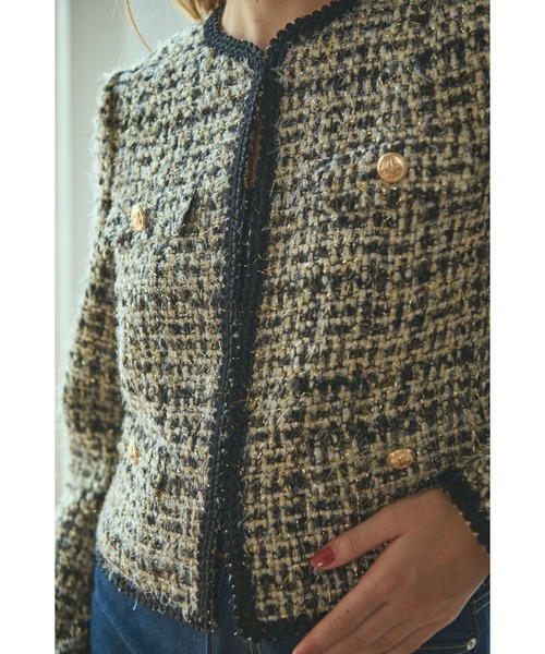 Estella.K(エステラケー)の「Kelly Tweed Jacket ブレードトリムスパークリングジャケット(ノーカラージャケット・レディース・ホワイト系その他/ブラック系その他・FREE)」の16枚目の写真