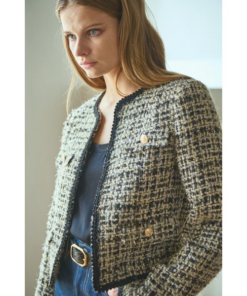 Estella.K(エステラケー)の「Kelly Tweed Jacket ブレードトリムスパークリングジャケット(ノーカラージャケット・レディース・ホワイト系その他/ブラック系その他・FREE)」の6枚目の写真