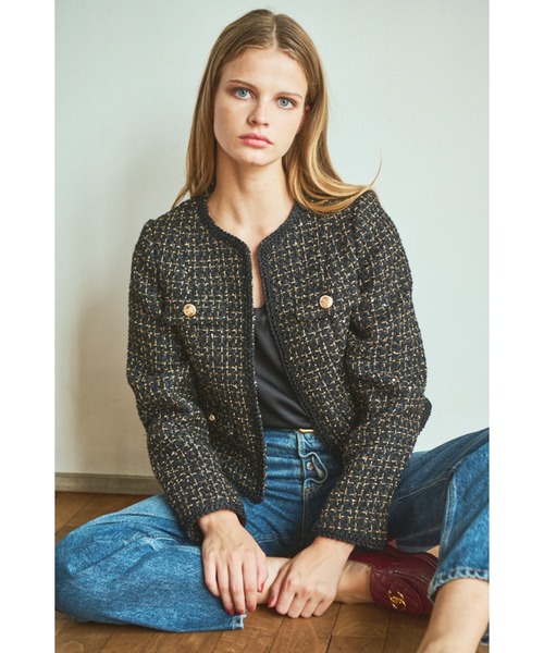 Estella.K(エステラケー)の「Kelly Tweed Jacket ブレードトリムスパークリングジャケット(ノーカラージャケット・レディース・ホワイト系その他/ブラック系その他・FREE)」の8枚目の写真