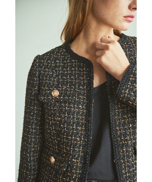 Estella.K(エステラケー)の「Kelly Tweed Jacket ブレードトリムスパークリングジャケット(ノーカラージャケット・レディース・ホワイト系その他/ブラック系その他・FREE)」の14枚目の写真