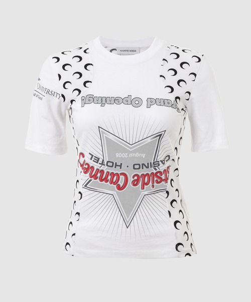 MARINE SERRE(マリーン・セル)の「REGENERATED GRAPHIC JERSEY BABY FIT T-SHIRT(Tシャツ/カットソー・レディース・ブラック系その他/ホワイト系その他・S/XS)」の2枚目の写真