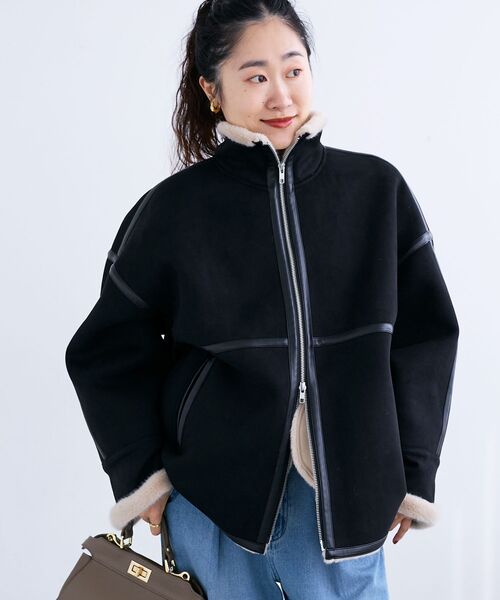 le.coeur blanc（ルクールブラン）の「裏起毛フライトジャケット（ブルゾン・レディース・ブラック・38）」の3枚目の写真