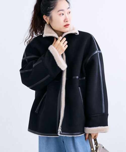 le.coeur blanc（ルクールブラン）の「裏起毛フライトジャケット（ブルゾン・レディース・ブラック・38）」の4枚目の写真