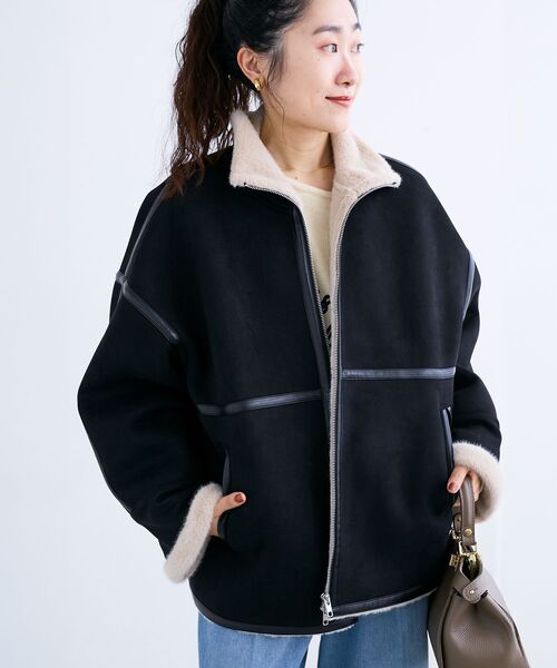 le.coeur blanc（ルクールブラン）の「裏起毛フライトジャケット（ブルゾン・レディース・ブラック・38）」の5枚目の写真