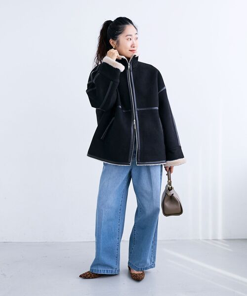 le.coeur blanc（ルクールブラン）の「裏起毛フライトジャケット（ブルゾン・レディース・ブラック・38）」の12枚目の写真