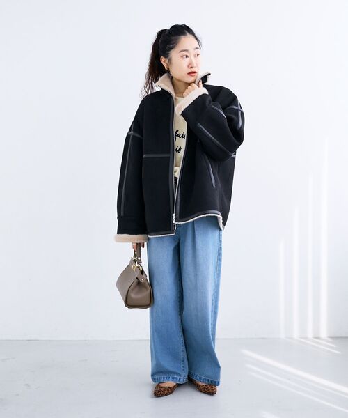 le.coeur blanc（ルクールブラン）の「裏起毛フライトジャケット（ブルゾン・レディース・ブラック・38）」の13枚目の写真