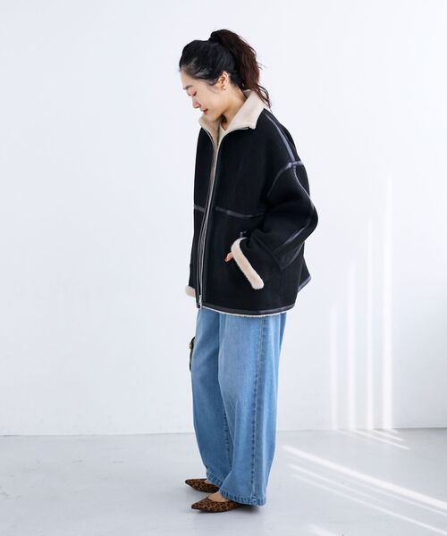 le.coeur blanc（ルクールブラン）の「裏起毛フライトジャケット（ブルゾン・レディース・ブラック・38）」の16枚目の写真