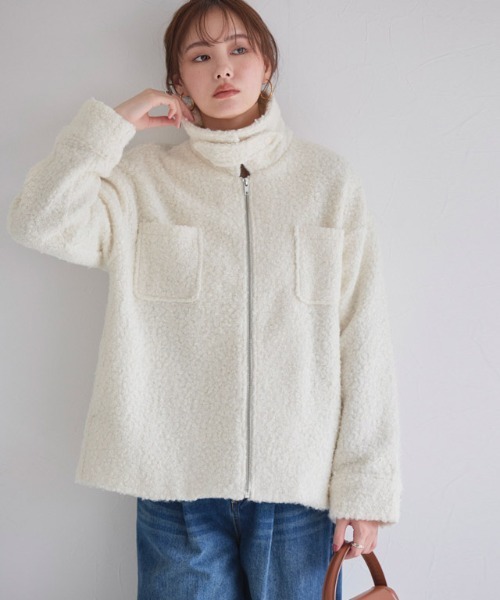 Pierrot（ピエロ）の「ブークレステンカラーミドル丈コート（その他アウター・レディース・チャコール/キャメル/オフホワイト・S/M/L）」の19枚目の写真