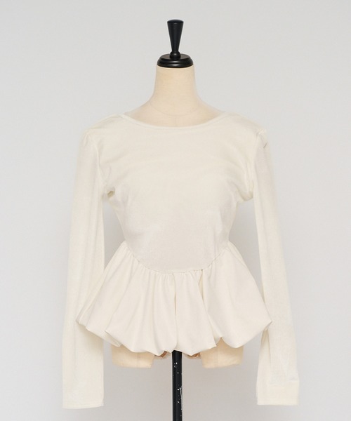 ENC（エンク）の「balloon velor docking back open padded pullover / カップ付きバルーンドッキングベロアバックオープンプルオーバー（Tシャツ/カットソー・レディース・アイボリー/ブラック・FREE）」の20枚目の写真