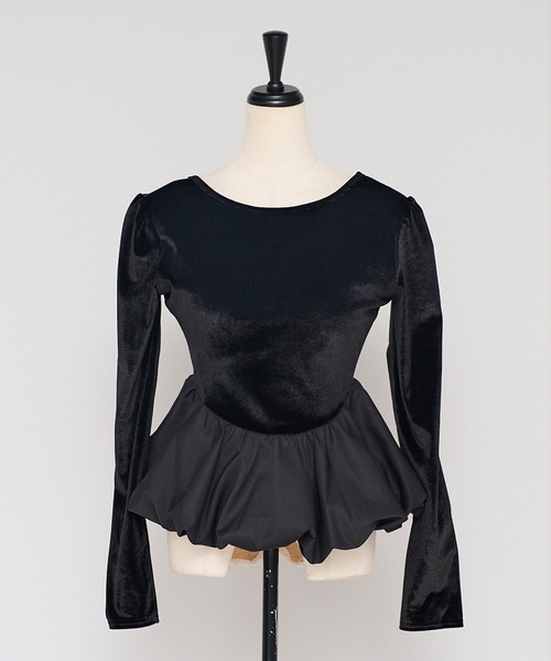 ENC（エンク）の「balloon velor docking back open padded pullover / カップ付きバルーンドッキングベロアバックオープンプルオーバー（Tシャツ/カットソー・レディース・アイボリー/ブラック・FREE）」の21枚目の写真