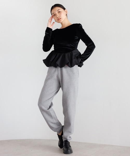 ENC（エンク）の「balloon velor docking back open padded pullover / カップ付きバルーンドッキングベロアバックオープンプルオーバー（Tシャツ/カットソー・レディース・アイボリー/ブラック・FREE）」の13枚目の写真