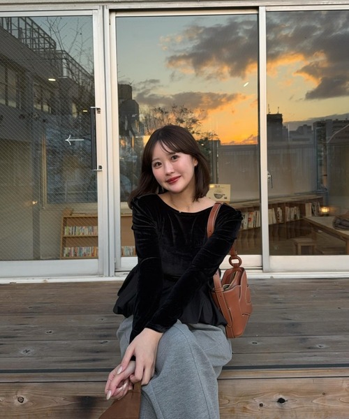 セール】balloon velor docking back open padded pullover / カップ