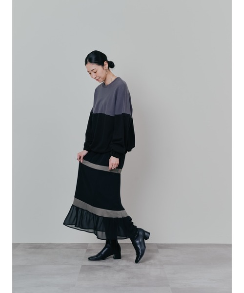 DOLLUPOOPS(ドールアップウップス)の「配色リブ切替シフォンスカート(スカート・レディース・ダークネイビー/ブラック・38)」の3枚目の写真