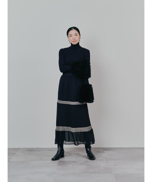 DOLLUPOOPS(ドールアップウップス)の「配色リブ切替シフォンスカート(スカート・レディース・ダークネイビー/ブラック・38)」の4枚目の写真