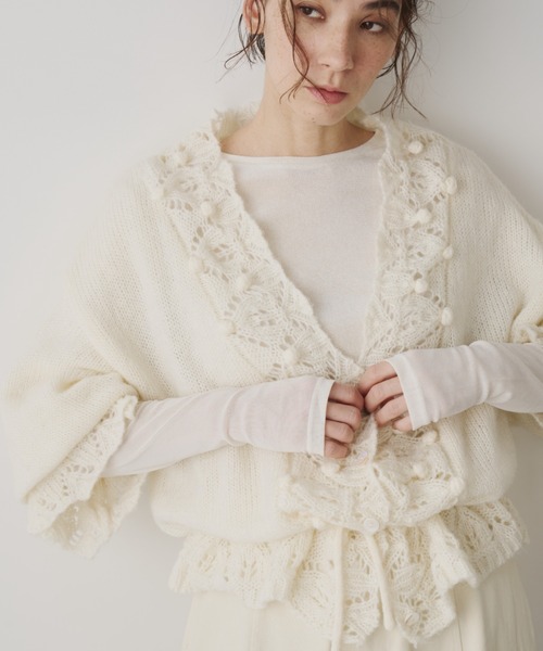 セール】フリルレースニットカーディガン（カーディガン/ボレロ