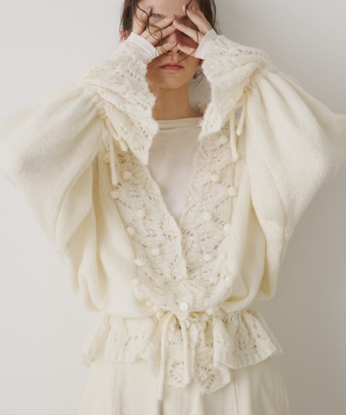 セール】フリルレースニットカーディガン（カーディガン/ボレロ